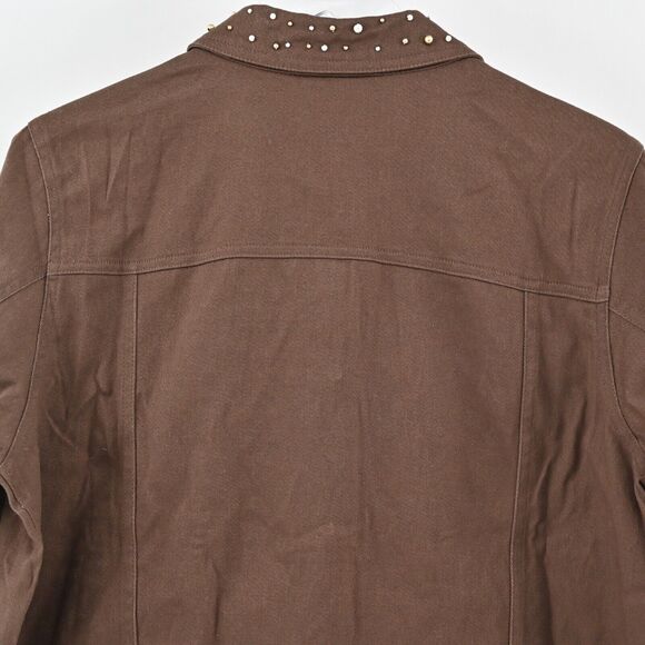 QUACKER FACTORY Denim Jacket Womens Sz M Brown Rhinestone Beaded Blinged Western - Picture 5 of 12